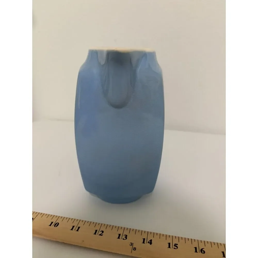 Harker Pottery Cameoware Vintage MCM Pitcher Retro Blue White